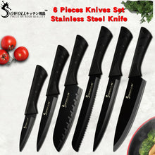 Load image into Gallery viewer, Sowoll Fashion Black Stainless Steel Kitchen Knife Set Germany Steel Ultra Sharp Blade Kitchen Knive 7Cr17 Kitchen Tools 6 PCS