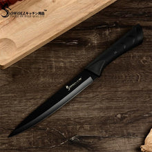 Load image into Gallery viewer, Sowoll Fashion Black Stainless Steel Kitchen Knife Set Germany Steel Ultra Sharp Blade Kitchen Knive 7Cr17 Kitchen Tools 6 PCS