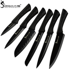 Load image into Gallery viewer, SOWOLL Stainless Steel Kitchen Knife 6 Piece Set Non Slip Handle 3.5&quot; 5&quot; 7&quot; 8&quot; 8&quot; 8&quot; Black Blade Stainless Steel Knife For Sale
