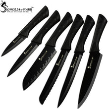 Load image into Gallery viewer, SOWOLL Stainless Steel Kitchen Knife 6 Piece Set Non Slip Handle 3.5&quot; 5&quot; 7&quot; 8&quot; 8&quot; 8&quot; Black Blade Stainless Steel Knife For Sale