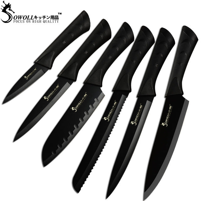 SOWOLL Stainless Steel Kitchen Knife 6 Piece Set Non Slip Handle 3.5