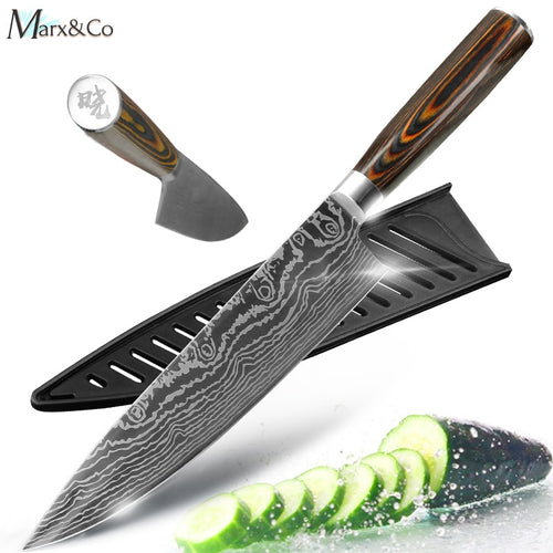 Kitchen knife Chef Knives 8 inch Japanese 7CR17 440C High Carbon Stainless Steel Sanding Laser Pattern Vegetable Santoku Knife