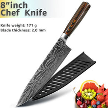 Load image into Gallery viewer, Kitchen knife Chef Knives 8 inch Japanese 7CR17 440C High Carbon Stainless Steel Sanding Laser Pattern Vegetable Santoku Knife