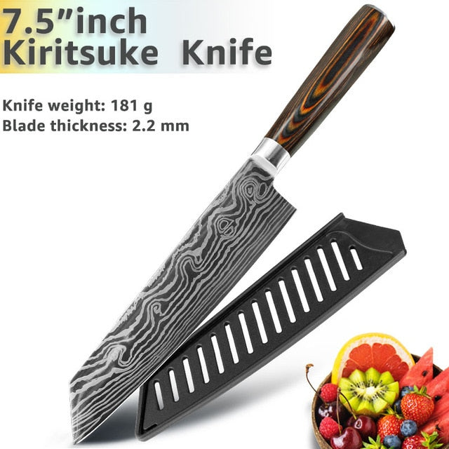 Kitchen knife Chef Knives 8 inch Japanese 7CR17 440C High Carbon Stainless Steel Sanding Laser Pattern Vegetable Santoku Knife