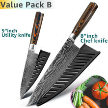 Load image into Gallery viewer, Kitchen knife Chef Knives 8 inch Japanese 7CR17 440C High Carbon Stainless Steel Sanding Laser Pattern Vegetable Santoku Knife