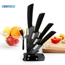 Load image into Gallery viewer, High quality Kitchen knife  black blade kicthen ceramic knife set 3&quot; 4&quot; 5&quot; 6&quot; inch + peeler + Acrylic Holder/stand