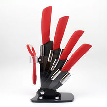 Load image into Gallery viewer, High quality Kitchen knife  black blade kicthen ceramic knife set 3&quot; 4&quot; 5&quot; 6&quot; inch + peeler + Acrylic Holder/stand