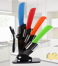 Load image into Gallery viewer, High quality Kitchen knife  black blade kicthen ceramic knife set 3&quot; 4&quot; 5&quot; 6&quot; inch + peeler + Acrylic Holder/stand