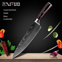 Load image into Gallery viewer, XITUO 8&quot;inch japanese kitchen knives Imitation Damascus pattern chef knife Sharp Santoku Cleaver Slicing Utility Knives tool EDC