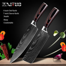 Load image into Gallery viewer, XITUO 8&quot;inch japanese kitchen knives Imitation Damascus pattern chef knife Sharp Santoku Cleaver Slicing Utility Knives tool EDC