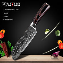 Load image into Gallery viewer, XITUO 8&quot;inch japanese kitchen knives Imitation Damascus pattern chef knife Sharp Santoku Cleaver Slicing Utility Knives tool EDC