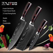 Load image into Gallery viewer, XITUO 8&quot;inch japanese kitchen knives Imitation Damascus pattern chef knife Sharp Santoku Cleaver Slicing Utility Knives tool EDC