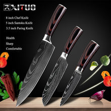Load image into Gallery viewer, XITUO 8&quot;inch japanese kitchen knives Imitation Damascus pattern chef knife Sharp Santoku Cleaver Slicing Utility Knives tool EDC