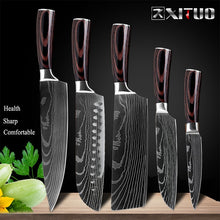 Load image into Gallery viewer, XITUO 8&quot;inch japanese kitchen knives Imitation Damascus pattern chef knife Sharp Santoku Cleaver Slicing Utility Knives tool EDC