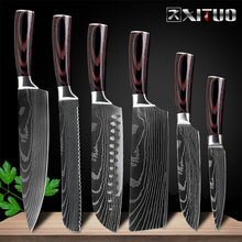 Load image into Gallery viewer, XITUO 8&quot;inch japanese kitchen knives Imitation Damascus pattern chef knife Sharp Santoku Cleaver Slicing Utility Knives tool EDC