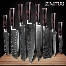 Load image into Gallery viewer, XITUO 8&quot;inch japanese kitchen knives Imitation Damascus pattern chef knife Sharp Santoku Cleaver Slicing Utility Knives tool EDC