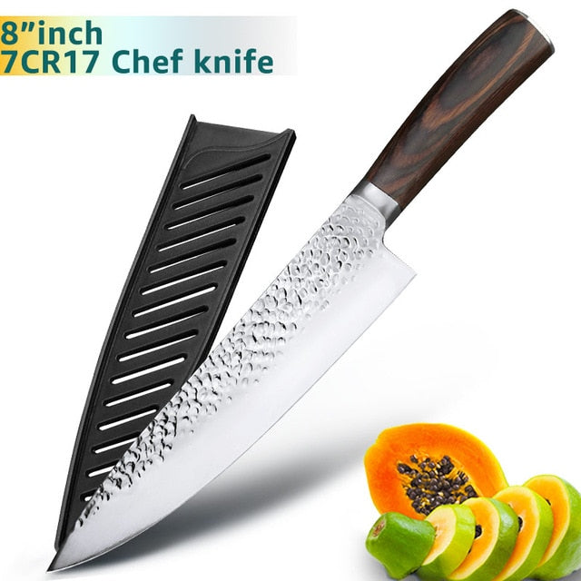 Kitchen Knife 8 inch Professional Japanese Chef Knives 7CR17 440C High Carbon Stainless Steel Meat Cleaver Slicer Santoku Knife